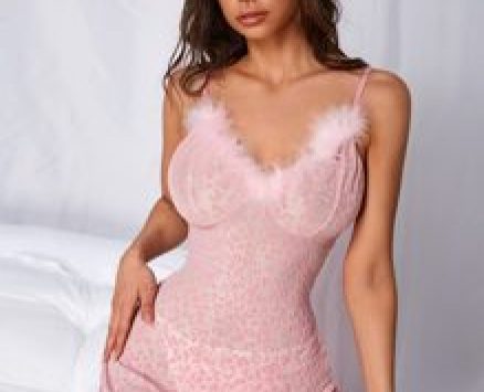 Fuzzy Trim Leopard Mesh Slips With Thong