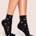 Galaxy Print Ribbed Ankle Socks