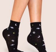 Galaxy Print Ribbed Ankle Socks