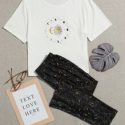 Galaxy Print Tee & Pants Pajama Set