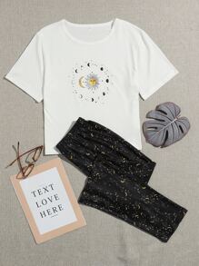 Galaxy Print Tee & Pants Pajama Set