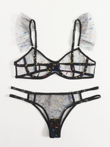 Galaxy Ruffle Sheer Mesh Lingerie Set