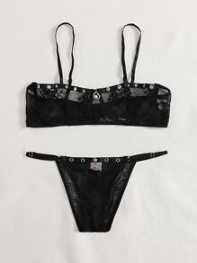 Garment Eyelets Solid Lingerie Set