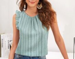 Gathered Neckline Frill Trim Fuzzy Top