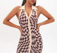 Geo Print Button Front Sleeveless Dress