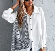 Geo Print Button Up Blouse