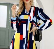 Geo Print Notch Neck Shirt Dress