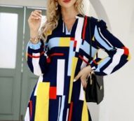 Geo Print Notch Neck Shirt Dress