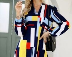 Geo Print Notch Neck Shirt Dress