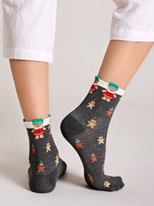 Gingerbread Man Print Crew Socks