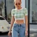 Gingham Crop Knit Top