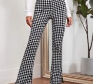 Gingham High-Rise Flare Leg Pants