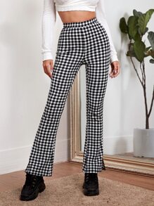 Gingham High-Rise Flare Leg Pants