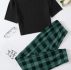 Gingham Pants With Tee Pajama Set