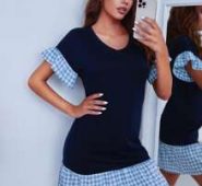 Gingham Print Flounce Sleeve Night Dress