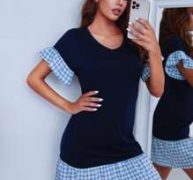 Gingham Print Flounce Sleeve Night Dress