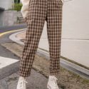 Gingham Print Slant Pocket Pants