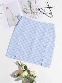 Gingham Split Hem Skirt