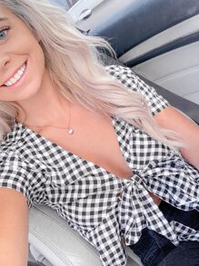 Gingham Tie Front Top