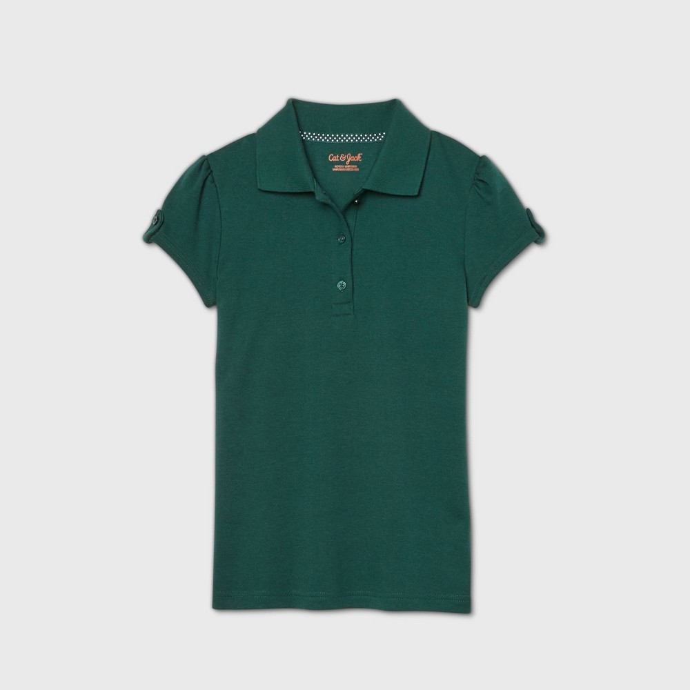 Girls' Short Sleeve Interlock Uniform Polo Shirt - Cat & Jack Dark Green XS