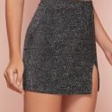 Glitter High-Rise Slit Mini Skirt