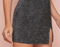 Glitter High-Rise Slit Mini Skirt