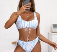 Graphic Drawstring Bikini Swimsuit