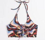 Graphic Drawstring Ruched Halter Top