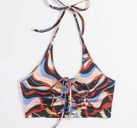 Graphic Drawstring Ruched Halter Top