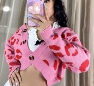 Graphic Pattern Drop Shoulder Crop Cardigan