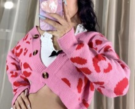 Graphic Pattern Drop Shoulder Crop Cardigan