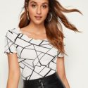 Graphic Print Scallop Trim Top