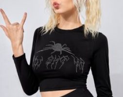Graphic Rhinestone Crop Tee