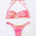 Graphic V-wired Halter Bikini Swimsuit