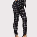 Grid Print Self-Tie Belted Pants