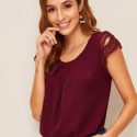 Guipure Lace Cap Sleeve Pleated Blouse