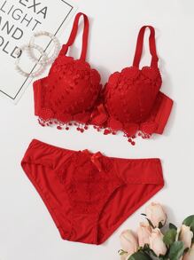 Guipure Lace Heart Lingerie Set