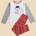 Guys 1pc Christmas Bear & Letter Graphic Tee & 1pc Geo Print Pants PJ Set