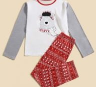 Guys 1pc Christmas Bear & Letter Graphic Tee & 1pc Geo Print Pants PJ Set