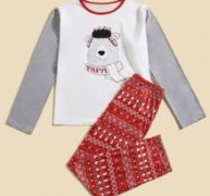 Guys 1pc Christmas Bear & Letter Graphic Tee & 1pc Geo Print Pants PJ Set