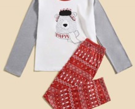 Guys 1pc Christmas Bear & Letter Graphic Tee & 1pc Geo Print Pants PJ Set