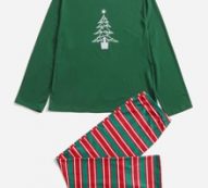 Guys 1pc Christmas Print Lounge Tee & 1pc Striped Lounge Pants
