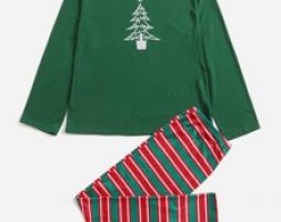 Guys 1pc Christmas Print Lounge Tee & 1pc Striped Lounge Pants