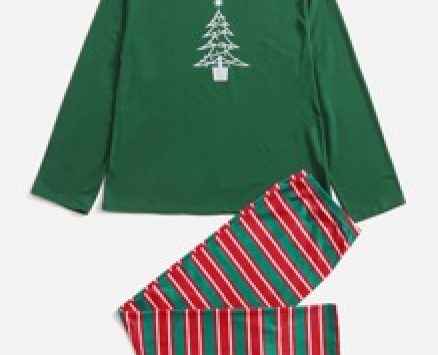 Guys 1pc Christmas Print Lounge Tee & 1pc Striped Lounge Pants