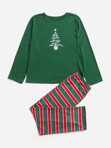 Guys 1pc Christmas Print Lounge Tee & 1pc Striped Lounge Pants