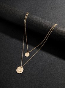 Guys 2pcs Disc Pendant Chain Necklace