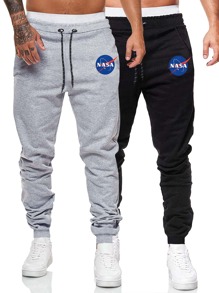 Guys 2pcs Letter Graphic Drawstring Sweatpants