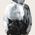 Guys 3D Wolf Print Drawstring Hooded Sweatshirt