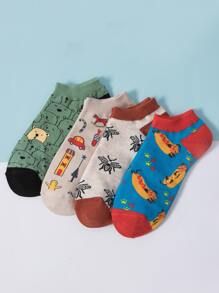 Guys 4pairs Cartoon Print Ankle Socks