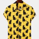 Guys Allover Cat Button Through Shirt